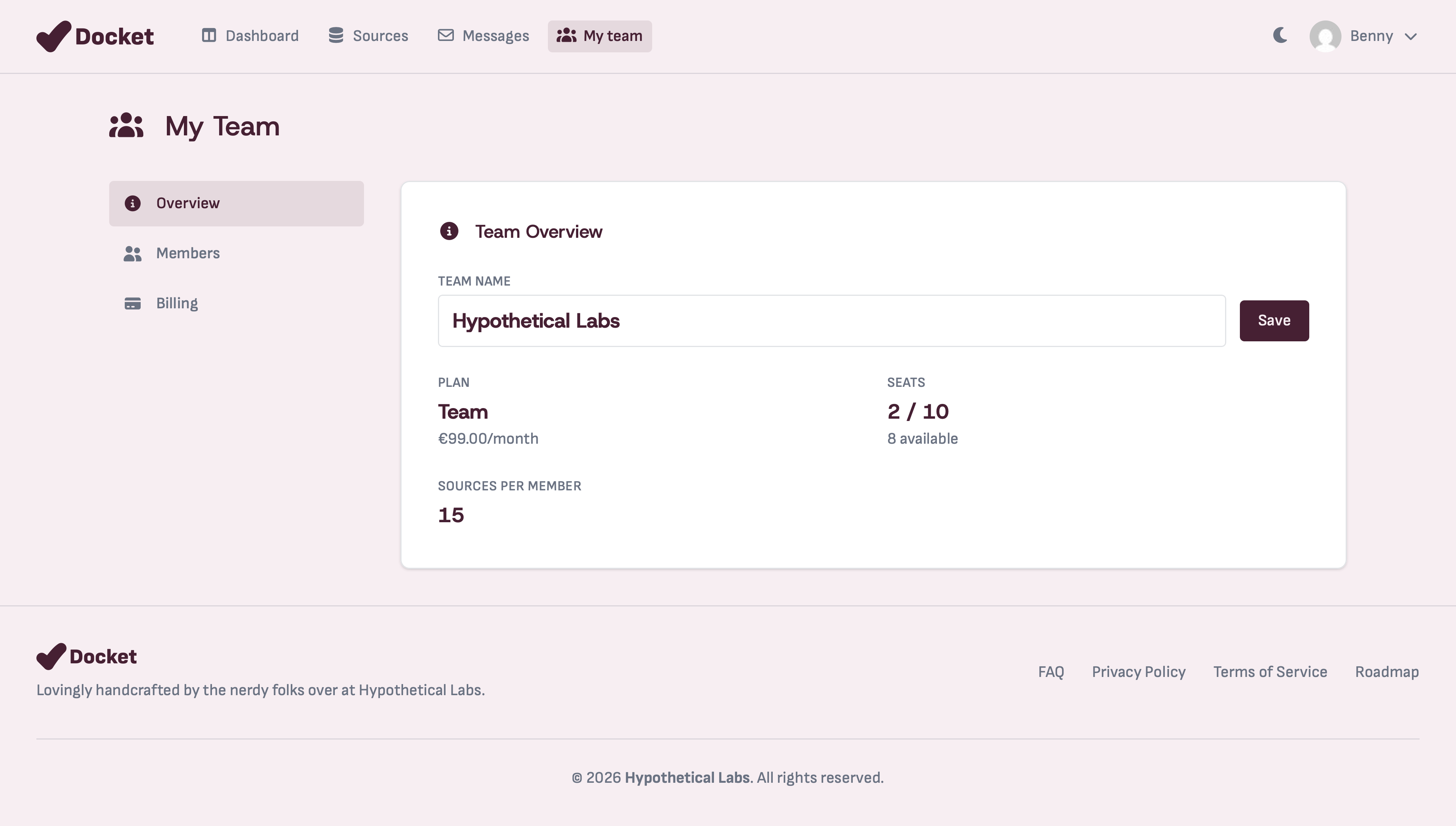 Team dashboard